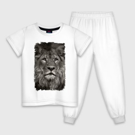 Детская пижама хлопок с принтом Лев (retro style) в Тюмени, 100% хлопок |  брюки и футболка прямого кроя, без карманов, на брюках мягкая резинка на поясе и по низу штанин
 | leo | lion | retro style | ветошь | винтаж | власть | грива | дикая кошка | животное | зверь | клыки | когти | король джунглей | лев | мощь | мудрость | охотник | потёртости | сила | старина | хитрость | хищник