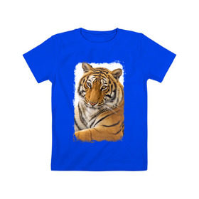 Детская футболка хлопок с принтом Тигр (retro style) в Тюмени, 100% хлопок | круглый вырез горловины, полуприлегающий силуэт, длина до линии бедер | Тематика изображения на принте: tiger | дикая кошка | тигр | хищник