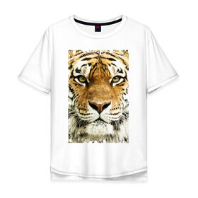 Мужская футболка хлопок Oversize с принтом Тигр (retro style) в Тюмени, 100% хлопок | свободный крой, круглый ворот, “спинка” длиннее передней части | tiger | дикая кошка | тигр | хищник