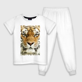 Детская пижама хлопок с принтом Тигр (retro style) в Тюмени, 100% хлопок |  брюки и футболка прямого кроя, без карманов, на брюках мягкая резинка на поясе и по низу штанин
 | Тематика изображения на принте: tiger | дикая кошка | тигр | хищник