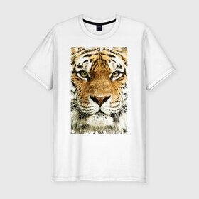 Мужская футболка премиум с принтом Тигр (retro style) в Тюмени, 92% хлопок, 8% лайкра | приталенный силуэт, круглый вырез ворота, длина до линии бедра, короткий рукав | Тематика изображения на принте: tiger | дикая кошка | тигр | хищник