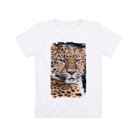 Детская футболка хлопок с принтом Леопард (retro style) в Тюмени, 100% хлопок | круглый вырез горловины, полуприлегающий силуэт, длина до линии бедер | Тематика изображения на принте: 