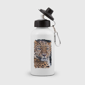 Бутылка спортивная с принтом Леопард (retro style) в Тюмени, металл | емкость — 500 мл, в комплекте две пластиковые крышки и карабин для крепления | Тематика изображения на принте: 