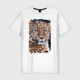 Мужская футболка премиум с принтом Леопард (retro style) в Тюмени, 92% хлопок, 8% лайкра | приталенный силуэт, круглый вырез ворота, длина до линии бедра, короткий рукав | Тематика изображения на принте: 