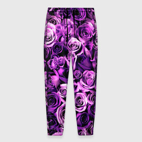Мужские брюки 3D с принтом Цветочки в Тюмени, 100% полиэстер | манжеты по низу, эластичный пояс регулируется шнурком, по бокам два кармана без застежек, внутренняя часть кармана из мелкой сетки | роза | сиреневый | фиолетовый | цветы