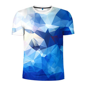 Мужская футболка 3D спортивная с принтом Абстракция в Тюмени, 100% полиэстер с улучшенными характеристиками | приталенный силуэт, круглая горловина, широкие плечи, сужается к линии бедра | полигоны | синий | треугольники