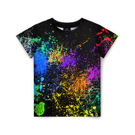 Детская футболка 3D с принтом Брызги красок в Тюмени, 100% гипоаллергенный полиэфир | прямой крой, круглый вырез горловины, длина до линии бедер, чуть спущенное плечо, ткань немного тянется | Тематика изображения на принте: кляксы | цветной | яркий