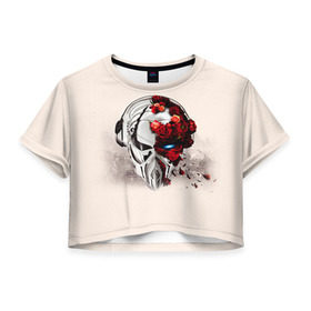 Женская футболка 3D укороченная с принтом Пиратская станция 5 в Тюмени, 100% полиэстер | круглая горловина, длина футболки до линии талии, рукава с отворотами | and | dnb | drumm | pirate | station | бэйс | драм | пиратская | станция