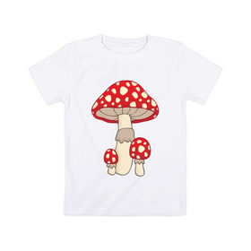 Детская футболка хлопок с принтом Мухоморы в Тюмени, 100% хлопок | круглый вырез горловины, полуприлегающий силуэт, длина до линии бедер | грибы | поганки