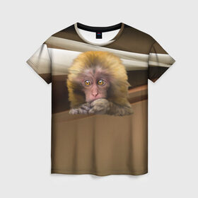 Женская футболка 3D с принтом Мартышка в Тюмени, 100% полиэфир ( синтетическое хлопкоподобное полотно) | прямой крой, круглый вырез горловины, длина до линии бедер | голова животного | мартышка | обезьяна | прикольные картинки