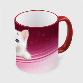 Кружка 3D с принтом Белый котёнок в Тюмени, керамика | ёмкость 330 мл | Тематика изображения на принте: киска | кот | котёнок | кошка | прикольные картинки
