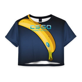 Женская футболка 3D укороченная с принтом cs:go - Monkey Business Style в Тюмени, 100% полиэстер | круглая горловина, длина футболки до линии талии, рукава с отворотами | business | cs | csgo | go | monkey | банан | кс