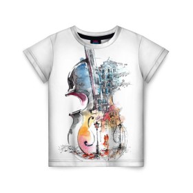 Детская футболка 3D с принтом Скрипка в Тюмени, 100% гипоаллергенный полиэфир | прямой крой, круглый вырез горловины, длина до линии бедер, чуть спущенное плечо, ткань немного тянется | пейзаж музыка