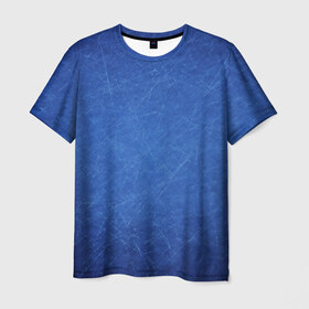 Мужская футболка 3D с принтом Текстура в Тюмени, 100% полиэфир | прямой крой, круглый вырез горловины, длина до линии бедер | Тематика изображения на принте: полоски | синий | текстура | царапины