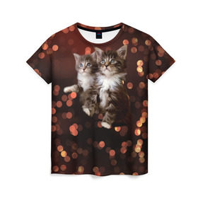 Женская футболка 3D с принтом Котята в Тюмени, 100% полиэфир ( синтетическое хлопкоподобное полотно) | прямой крой, круглый вырез горловины, длина до линии бедер | киска | кот | котёнок | кошка | прикольные картинки