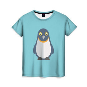 Женская футболка 3D с принтом Пингвин в Тюмени, 100% полиэфир ( синтетическое хлопкоподобное полотно) | прямой крой, круглый вырез горловины, длина до линии бедер | зима | море | пингвин | птицы