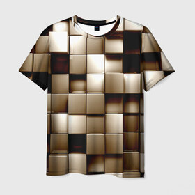 Мужская футболка 3D с принтом Кубики в Тюмени, 100% полиэфир | прямой крой, круглый вырез горловины, длина до линии бедер | серый | текстура