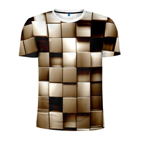 Мужская футболка 3D спортивная с принтом Кубики в Тюмени, 100% полиэстер с улучшенными характеристиками | приталенный силуэт, круглая горловина, широкие плечи, сужается к линии бедра | Тематика изображения на принте: серый | текстура