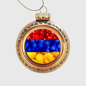 Стеклянный ёлочный шар с принтом Флаг Армении в Тюмени, Стекло | Диаметр: 80 мм | Тематика изображения на принте: армения | гранат | персик | слива | страны | флаг армении | фрукты