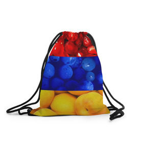 Рюкзак-мешок 3D с принтом Флаг Армении в Тюмени, 100% полиэстер | плотность ткани — 200 г/м2, размер — 35 х 45 см; лямки — толстые шнурки, застежка на шнуровке, без карманов и подкладки | армения | гранат | персик | слива | страны | флаг армении | фрукты