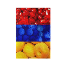 Обложка для паспорта матовая кожа с принтом Флаг Армении в Тюмени, натуральная матовая кожа | размер 19,3 х 13,7 см; прозрачные пластиковые крепления | армения | гранат | персик | слива | страны | флаг армении | фрукты