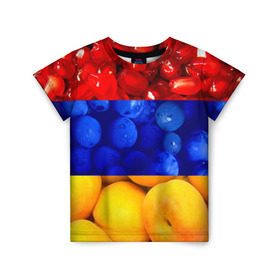 Детская футболка 3D с принтом Флаг Армении в Тюмени, 100% гипоаллергенный полиэфир | прямой крой, круглый вырез горловины, длина до линии бедер, чуть спущенное плечо, ткань немного тянется | армения | гранат | персик | слива | страны | флаг армении | фрукты