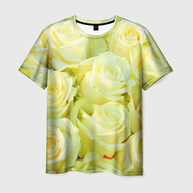 Мужская футболка 3D с принтом Белые розы в Тюмени, 100% полиэфир | прямой крой, круглый вырез горловины, длина до линии бедер | лепесток | природа | роза | цветок | яркая