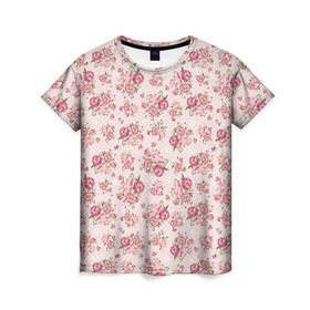 Женская футболка 3D с принтом Fashion sweet flower в Тюмени, 100% полиэфир ( синтетическое хлопкоподобное полотно) | прямой крой, круглый вырез горловины, длина до линии бедер | Тематика изображения на принте: паттерны | розовый | розы | узор