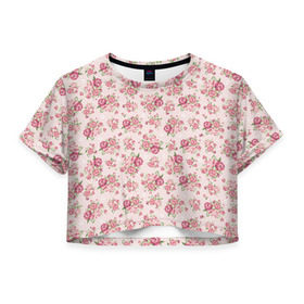 Женская футболка 3D укороченная с принтом Fashion sweet flower в Тюмени, 100% полиэстер | круглая горловина, длина футболки до линии талии, рукава с отворотами | паттерны | розовый | розы | узор