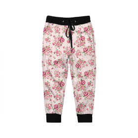 Детские брюки 3D с принтом Fashion sweet flower в Тюмени, 100% полиэстер | манжеты по низу, эластичный пояс регулируется шнурком, по бокам два кармана без застежек, внутренняя часть кармана из мелкой сетки | паттерны | розовый | розы | узор