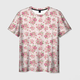 Мужская футболка 3D с принтом Fashion sweet flower в Тюмени, 100% полиэфир | прямой крой, круглый вырез горловины, длина до линии бедер | паттерны | розовый | розы | узор