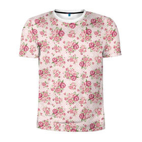 Мужская футболка 3D спортивная с принтом Fashion sweet flower в Тюмени, 100% полиэстер с улучшенными характеристиками | приталенный силуэт, круглая горловина, широкие плечи, сужается к линии бедра | паттерны | розовый | розы | узор