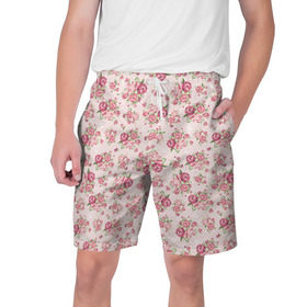 Мужские шорты 3D с принтом Fashion sweet flower в Тюмени,  полиэстер 100% | прямой крой, два кармана без застежек по бокам. Мягкая трикотажная резинка на поясе, внутри которой широкие завязки. Длина чуть выше колен | паттерны | розовый | розы | узор