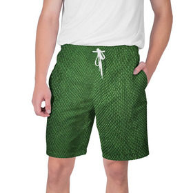 Мужские шорты 3D с принтом Snake в Тюмени,  полиэстер 100% | прямой крой, два кармана без застежек по бокам. Мягкая трикотажная резинка на поясе, внутри которой широкие завязки. Длина чуть выше колен | зеленый | змея | кожа | текстура