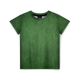 Детская футболка 3D с принтом Snake в Тюмени, 100% гипоаллергенный полиэфир | прямой крой, круглый вырез горловины, длина до линии бедер, чуть спущенное плечо, ткань немного тянется | зеленый | змея | кожа | текстура