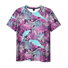 Мужская футболка 3D с принтом Summer paradise в Тюмени, 100% полиэфир | прямой крой, круглый вырез горловины, длина до линии бедер | паттерн | попугаи | разноцветный | тропики | цветы | яркий