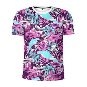Мужская футболка 3D спортивная с принтом Summer paradise в Тюмени, 100% полиэстер с улучшенными характеристиками | приталенный силуэт, круглая горловина, широкие плечи, сужается к линии бедра | паттерн | попугаи | разноцветный | тропики | цветы | яркий