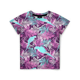 Детская футболка 3D с принтом Summer paradise в Тюмени, 100% гипоаллергенный полиэфир | прямой крой, круглый вырез горловины, длина до линии бедер, чуть спущенное плечо, ткань немного тянется | паттерн | попугаи | разноцветный | тропики | цветы | яркий