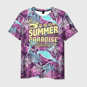 Мужская футболка 3D с принтом Summer paradise 2 в Тюмени, 100% полиэфир | прямой крой, круглый вырез горловины, длина до линии бедер | beach | flower | party | summer | swag | trend | вечеринка | лето | популярное | сваг | свег | тренд | хит | цветочки | цветы