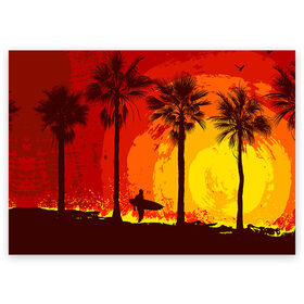 Поздравительная открытка с принтом Summer Surf в Тюмени, 100% бумага | плотность бумаги 280 г/м2, матовая, на обратной стороне линовка и место для марки
 | Тематика изображения на принте: закат | лето | пейзаж | серфинг | тропики