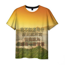 Мужская футболка 3D с принтом Великая Китайская стена в Тюмени, 100% полиэфир | прямой крой, круглый вырез горловины, длина до линии бедер | иероглифы | китай