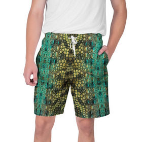 Мужские шорты 3D с принтом Крокодил в Тюмени,  полиэстер 100% | прямой крой, два кармана без застежек по бокам. Мягкая трикотажная резинка на поясе, внутри которой широкие завязки. Длина чуть выше колен | змея | кожа