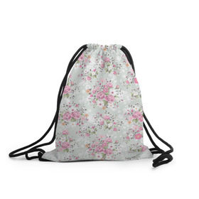 Рюкзак-мешок 3D с принтом Flower pattern в Тюмени, 100% полиэстер | плотность ткани — 200 г/м2, размер — 35 х 45 см; лямки — толстые шнурки, застежка на шнуровке, без карманов и подкладки | белый | паттерн | розовый | цветы