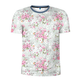 Мужская футболка 3D спортивная с принтом Flower pattern в Тюмени, 100% полиэстер с улучшенными характеристиками | приталенный силуэт, круглая горловина, широкие плечи, сужается к линии бедра | белый | паттерн | розовый | цветы