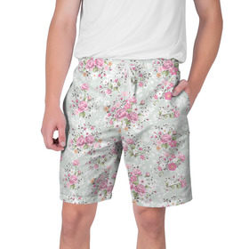 Мужские шорты 3D с принтом Flower pattern в Тюмени,  полиэстер 100% | прямой крой, два кармана без застежек по бокам. Мягкая трикотажная резинка на поясе, внутри которой широкие завязки. Длина чуть выше колен | белый | паттерн | розовый | цветы