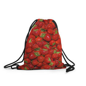 Рюкзак-мешок 3D с принтом Клубнички в Тюмени, 100% полиэстер | плотность ткани — 200 г/м2, размер — 35 х 45 см; лямки — толстые шнурки, застежка на шнуровке, без карманов и подкладки | красный | летний | фото | ягода
