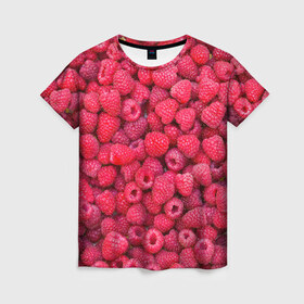 Женская футболка 3D с принтом Малинки в Тюмени, 100% полиэфир ( синтетическое хлопкоподобное полотно) | прямой крой, круглый вырез горловины, длина до линии бедер | raspberry | летняя | ягодн