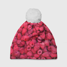 Шапка 3D c помпоном с принтом Малинки в Тюмени, 100% полиэстер | универсальный размер, печать по всей поверхности изделия | raspberry | летняя | ягодн
