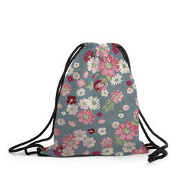 Рюкзак-мешок 3D с принтом Цветочки в Тюмени, 100% полиэстер | плотность ткани — 200 г/м2, размер — 35 х 45 см; лямки — толстые шнурки, застежка на шнуровке, без карманов и подкладки | нежный | паттерн | розовый