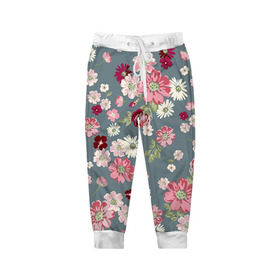 Детские брюки 3D с принтом Цветочки в Тюмени, 100% полиэстер | манжеты по низу, эластичный пояс регулируется шнурком, по бокам два кармана без застежек, внутренняя часть кармана из мелкой сетки | нежный | паттерн | розовый